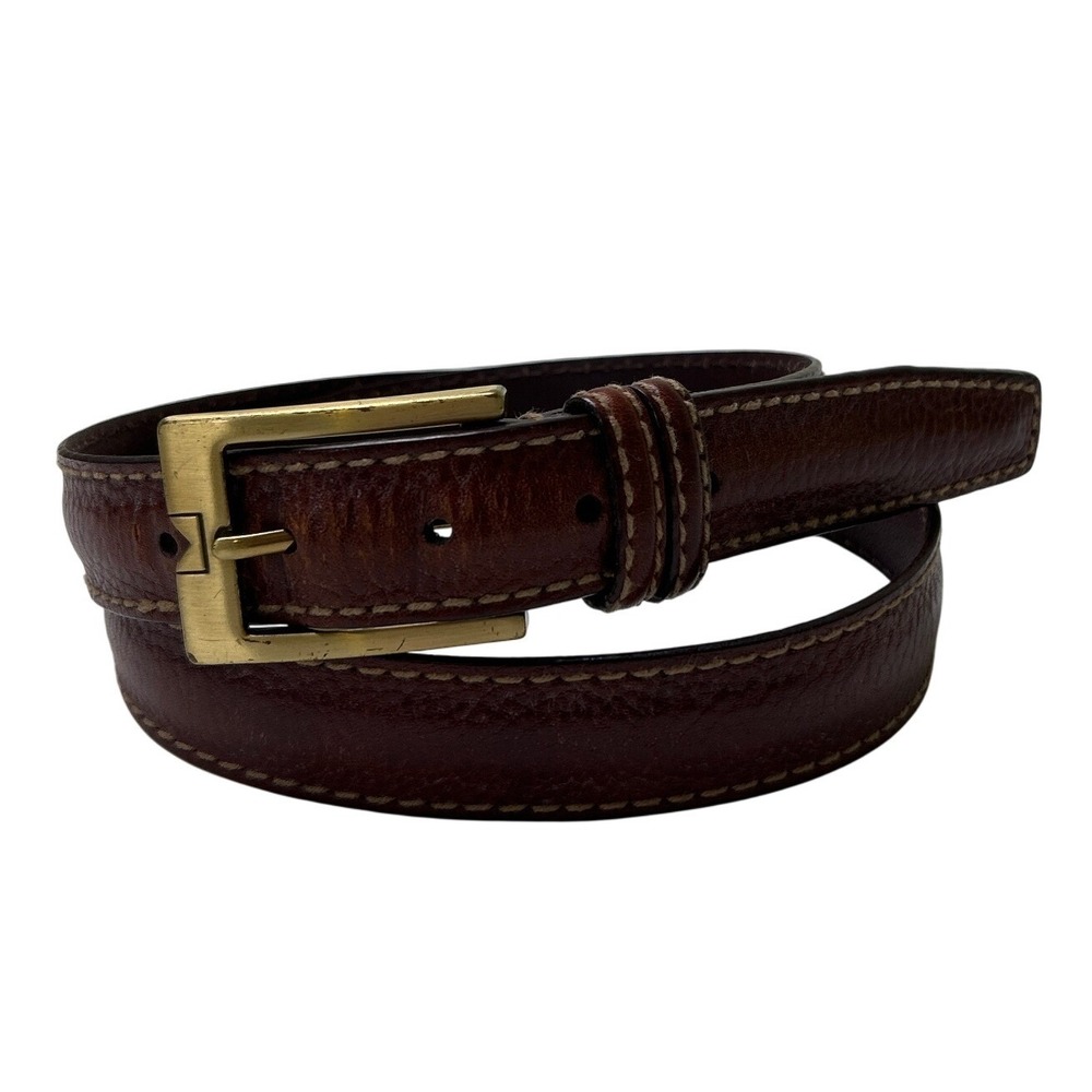 Michael Kors Men Italian Leather Pebbled Brass Buckle Belt Size 38 Brown Classic
